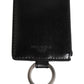 Black Leather Logo Embossed Lanyard Card Holde Wallet