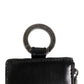 Black Leather Logo Embossed Lanyard Card Holde Wallet