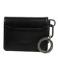 Wallet Black Leather Logo Embossed Key Chain Card Holder Wallet