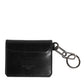 Black Leather Logo Embossed Key Chain Card Holder Wallet