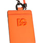 Orange Leather Logo Embossed Lanyard Card Holder Wallet