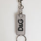 Gray Leather Logo Metal Ring Keychain Holder Men Keyring