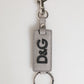 Gray Leather Logo Metal Ring Keychain Holder Men Keyring