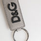 Gray Leather Logo Metal Ring Keychain Holder Men Keyring