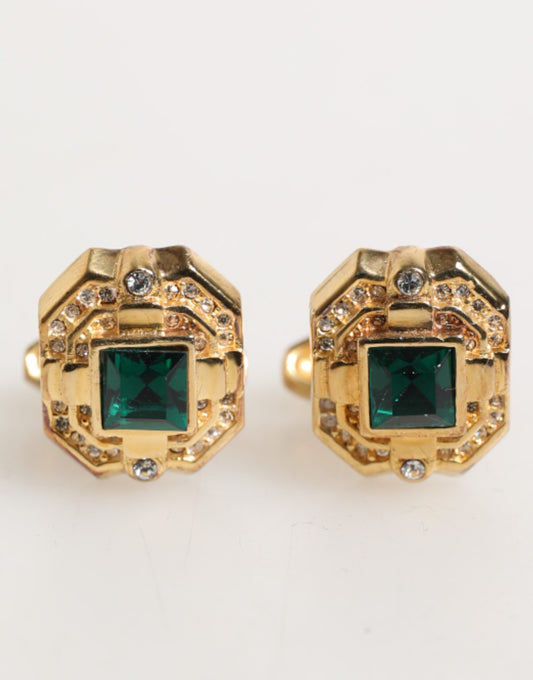 Emerald Green Crystal Gold Tone 925 Sterling Accessory Cufflink
