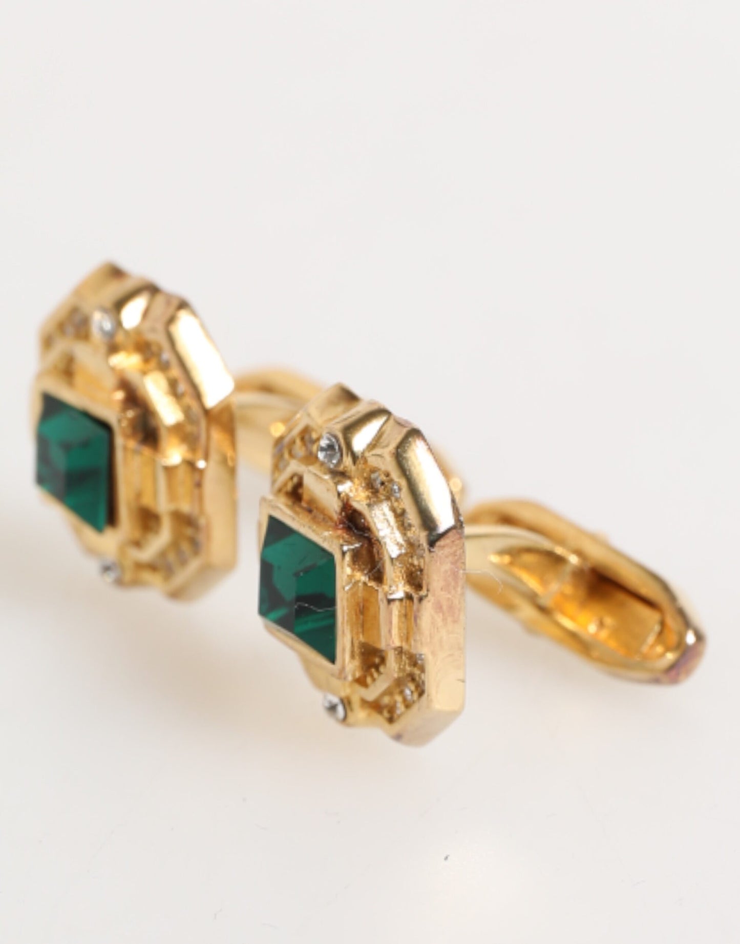 Emerald Green Crystal Gold Tone 925 Sterling Accessory Cufflink