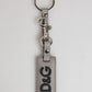 Gray Leather Logo Metal Ring Keychain Holder Men Keyring