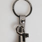 Gray Leather Logo Metal Ring Keychain Holder Men Keyring