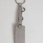 Gray Leather Logo Metal Ring Keychain Holder Men Keyring