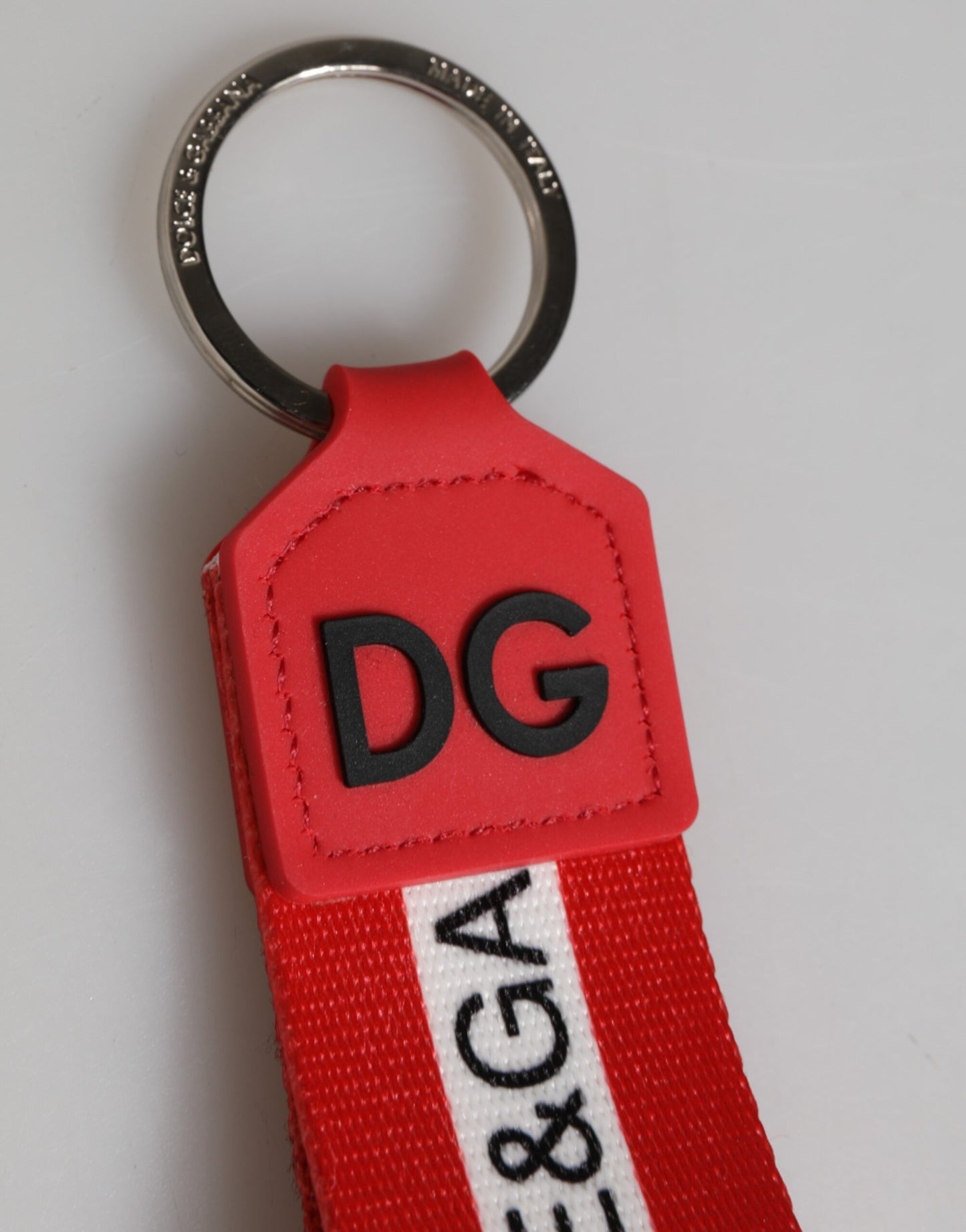 Red Logo Polyester Silver Brass Holder Keychain Keyring