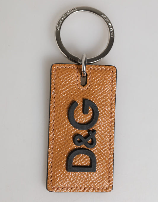 Brown Leather Logo Metal Ring Keychain Holder Men Keyring