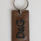 Dark Brown Leather Logo Metal Ring Keychain Holder Keyring