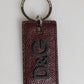Dark Brown Leather Logo Metal Ring Men Keychain Keyring