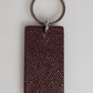 Dark Brown Leather Logo Metal Ring Men Keychain Keyring