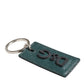Army Green Leather Logo Metal Ring Men Keychain Keyring