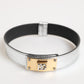 Silver Textured Leather Gold Tone Metal Neckband