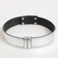 Silver Textured Leather Gold Tone Metal Neckband