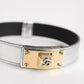 Silver Textured Leather Gold Tone Metal Neckband
