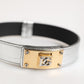 Silver Textured Leather Gold Tone Metal Neckband