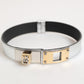 Silver Textured Leather Gold Tone Metal Neckband