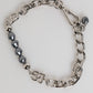 Silver Tone Chain Lobster Clasp Logo Gray Pearls Bracelet