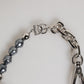 Silver Tone Chain Lobster Clasp Logo Gray Pearls Bracelet