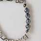 Silver Tone Chain Lobster Clasp Logo Gray Pearls Bracelet
