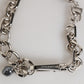 Silver Tone Chain Lobster Clasp Logo Gray Pearls Bracelet