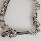 Silver Tone Chain Lobster Clasp Logo Gray Pearls Bracelet