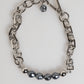 Silver Tone Chain Lobster Clasp Logo Gray Pearls Bracelet