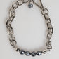 Silver Tone Chain Lobster Clasp Logo Gray Pearls Bracelet