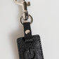 Black Leather Logo Metal Ring Keychain Holder Keyring
