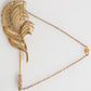 Gold Tone Leaf 925 Sterling Silver Crystal Chain Pin Brooch
