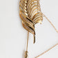 Gold Tone Leaf 925 Sterling Silver Crystal Chain Pin Brooch
