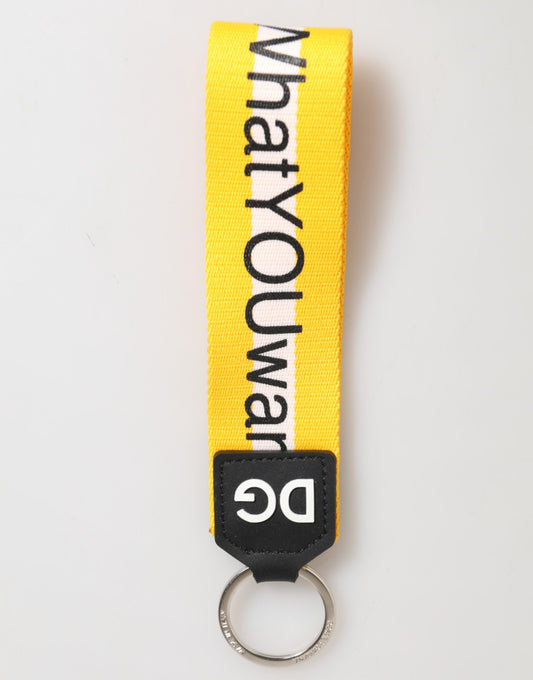Yellow Logo Polyester Silver Brass Holder Keychain Keyring
