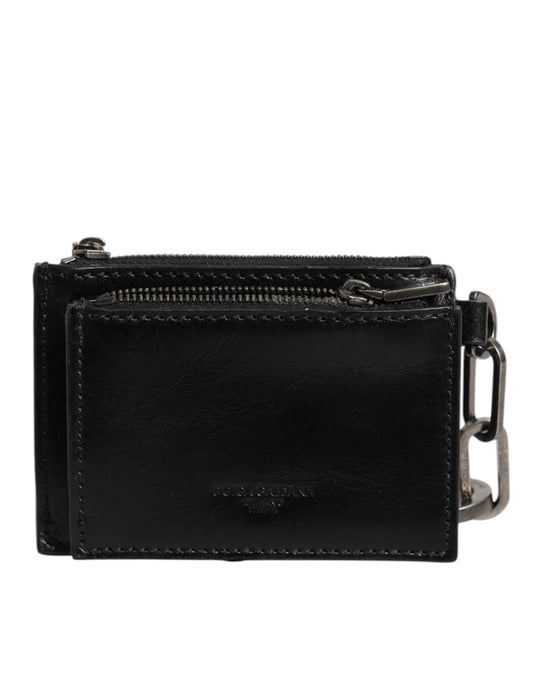 Black Leather Zip Logo Keyring Coin Purse Keyring Wallet