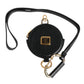 Black Round Leather DG Logo Coin Purse Lanyard Wallet