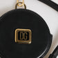 Black Round Leather DG Logo Coin Purse Lanyard Wallet