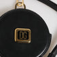 Black Round Leather DG Logo Coin Purse Lanyard Wallet