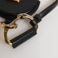 Black Round Leather DG Logo Coin Purse Lanyard Wallet