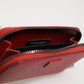 Red Leather Zip Around Logo Plaque Men Coin Purse Wallet