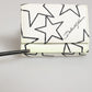 White Leather Black Star Print Trifold Card Holder Wallet