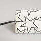 White Leather Black Star Print Trifold Card Holder Wallet