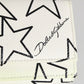 White Leather Black Star Print Trifold Card Holder Wallet
