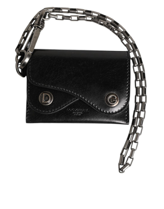 Black Cavallo Leather Wallet Chain Snap Bifold Card Holder