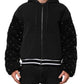 Black Cotton Quilted Studded Sleeve Hoodie Jacket