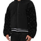 Black Cotton Quilted Studded Sleeve Hoodie Jacket