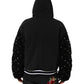 Black Cotton Quilted Studded Sleeve Hoodie Jacket