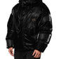 Black Logo Full Zip Hooded Quilted Jacket