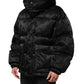 Black Monogram Logo Puffer Nylon Hooded Jacket